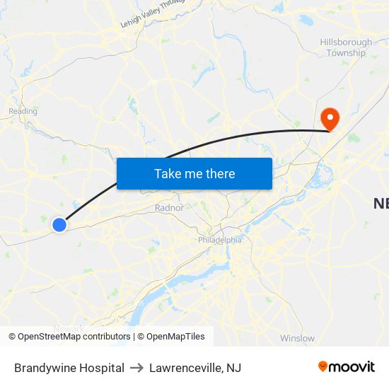 Brandywine Hospital to Lawrenceville, NJ map