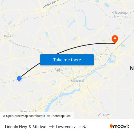 Lincoln Hwy. & 6th Ave. to Lawrenceville, NJ map