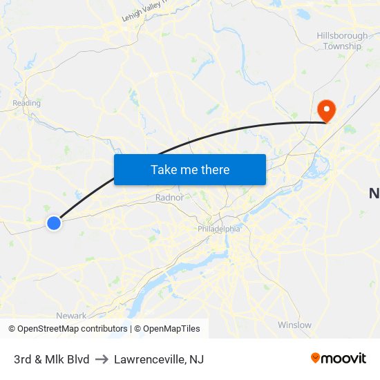 3rd & Mlk Blvd to Lawrenceville, NJ map