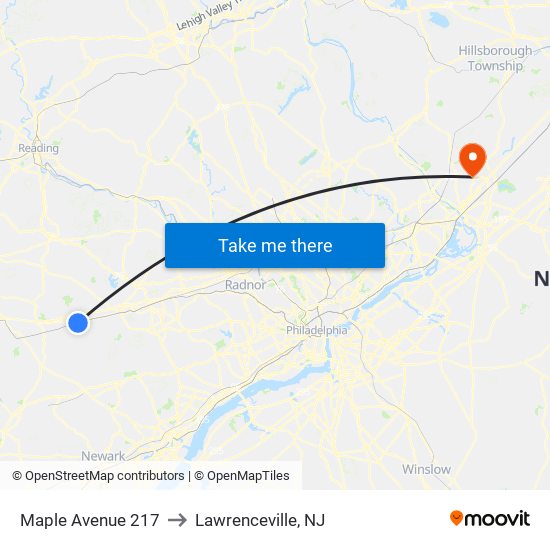 Maple Avenue 217 to Lawrenceville, NJ map