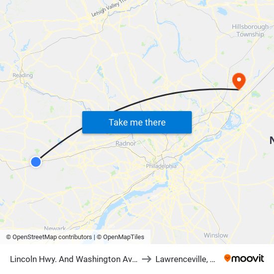 Lincoln Hwy. And Washington Ave. to Lawrenceville, NJ map