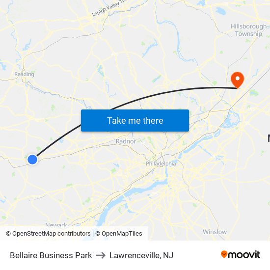 Bellaire Business Park to Lawrenceville, NJ map