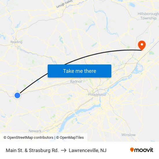 Main St. & Strasburg Rd. to Lawrenceville, NJ map