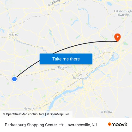 Parkesburg Shopping Center to Lawrenceville, NJ map