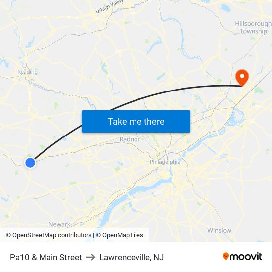 Pa10 & Main Street to Lawrenceville, NJ map