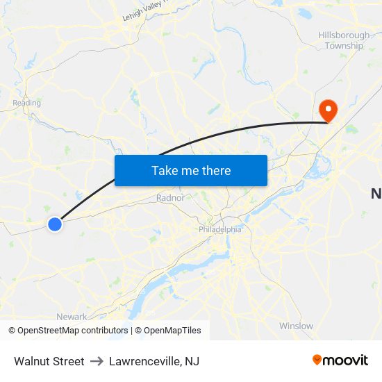 Walnut Street to Lawrenceville, NJ map