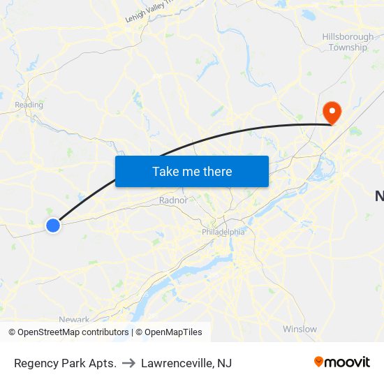 Regency Park Apts. to Lawrenceville, NJ map