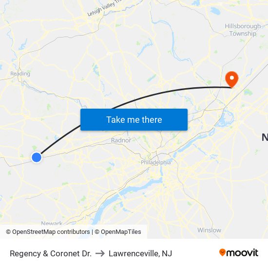 Regency & Coronet Dr. to Lawrenceville, NJ map