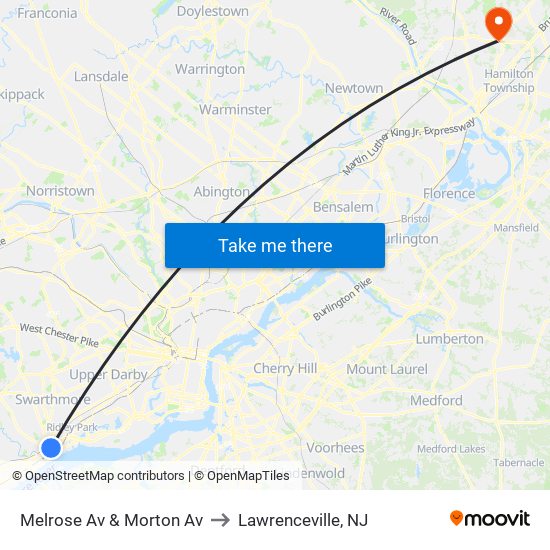 Melrose Av & Morton Av to Lawrenceville, NJ map