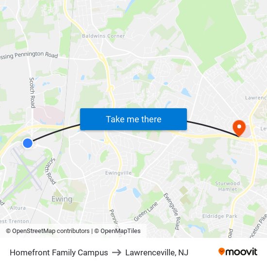 Homefront Family Campus to Lawrenceville, NJ map