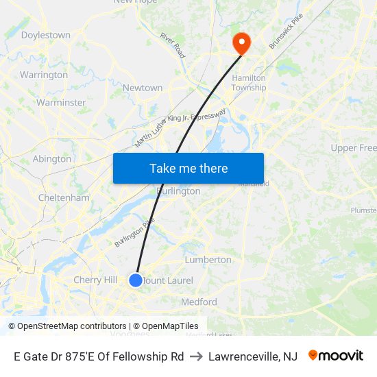 E Gate Dr 875'E Of Fellowship Rd to Lawrenceville, NJ map