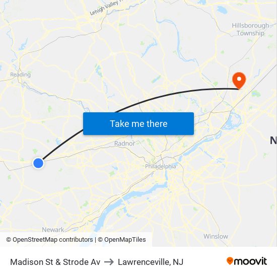 Madison St & Strode Av to Lawrenceville, NJ map