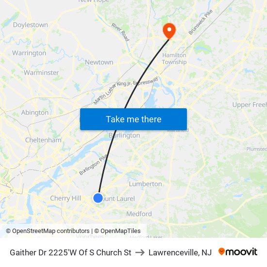 Gaither Dr 2225'W Of S Church St to Lawrenceville, NJ map