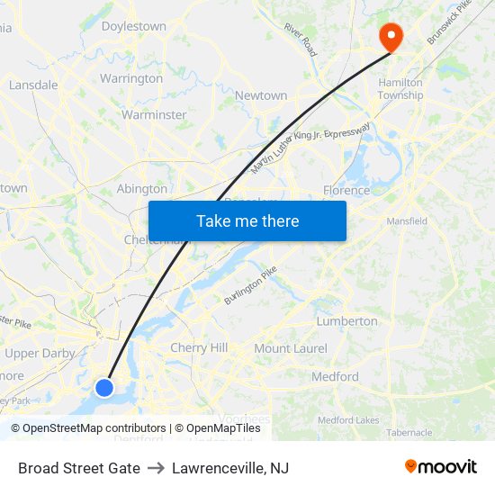 Broad Street Gate to Lawrenceville, NJ map