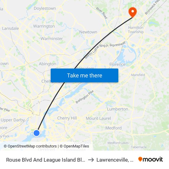 Rouse Blvd And League Island Blvd to Lawrenceville, NJ map