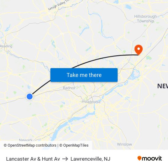 Lancaster Av & Hunt Av to Lawrenceville, NJ map
