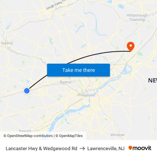 Lancaster Hwy & Wedgewood Rd to Lawrenceville, NJ map