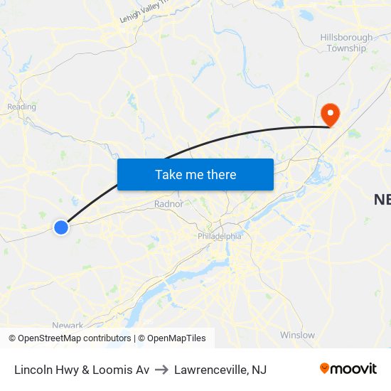 Lincoln Hwy & Loomis Av to Lawrenceville, NJ map