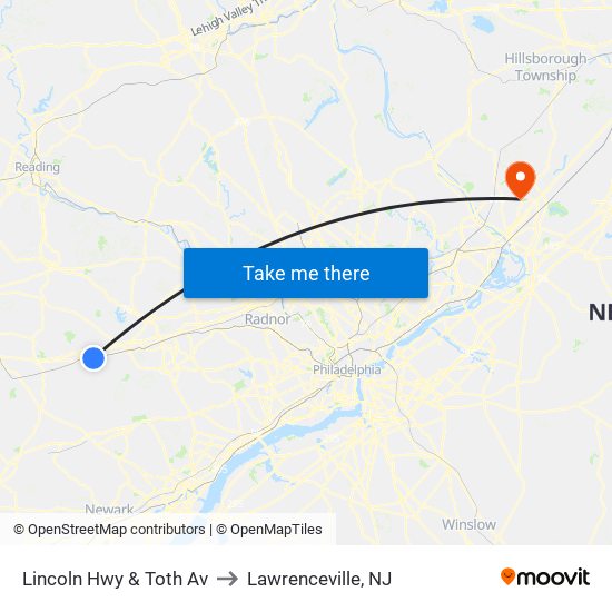 Lincoln Hwy & Toth Av to Lawrenceville, NJ map