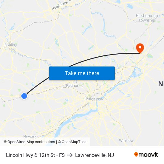 Lincoln Hwy & 12th St - FS to Lawrenceville, NJ map