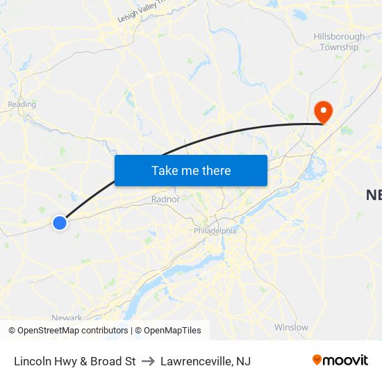 Lincoln Hwy & Broad St to Lawrenceville, NJ map