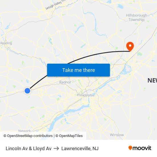 Lincoln Av & Lloyd Av to Lawrenceville, NJ map