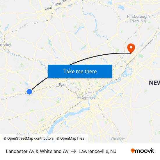 Lancaster Av & Whiteland Av to Lawrenceville, NJ map