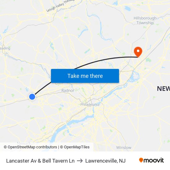 Lancaster Av & Bell Tavern Ln to Lawrenceville, NJ map