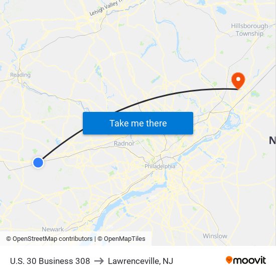 U.S. 30 Business 308 to Lawrenceville, NJ map