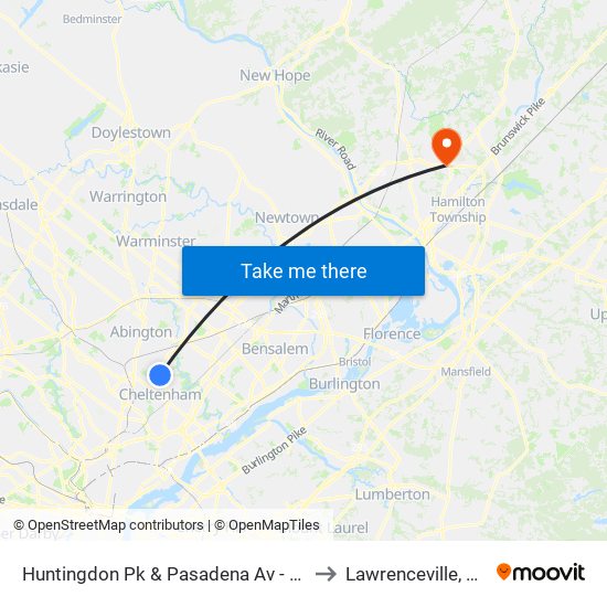 Huntingdon Pk & Pasadena Av - FS to Lawrenceville, NJ map