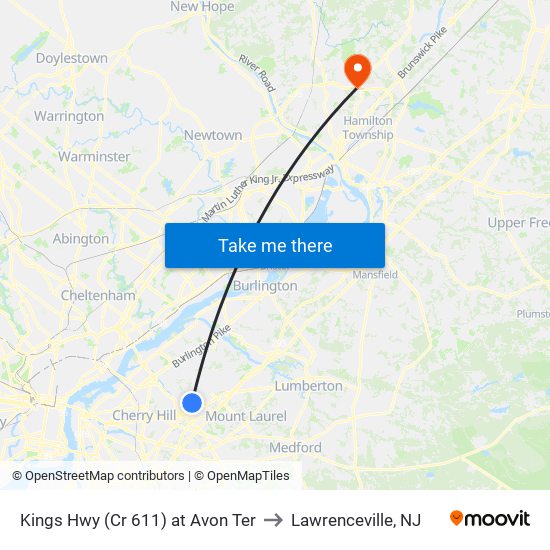 Kings Hwy (Cr 611) at Avon Ter to Lawrenceville, NJ map