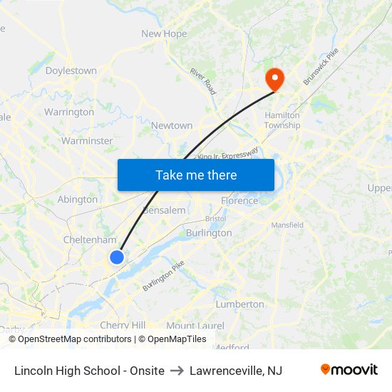 Lincoln High School - Onsite to Lawrenceville, NJ map