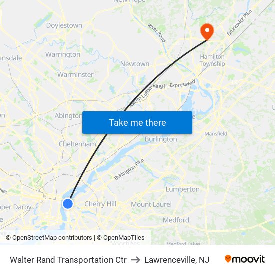 Walter Rand Transportation Ctr to Lawrenceville, NJ map