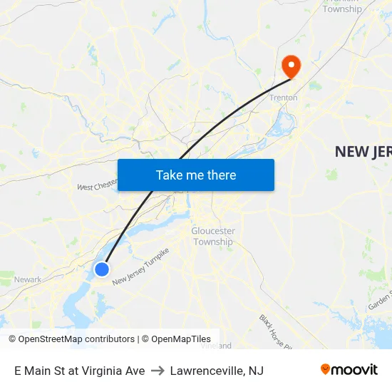 E Main St at Virginia Ave to Lawrenceville, NJ map