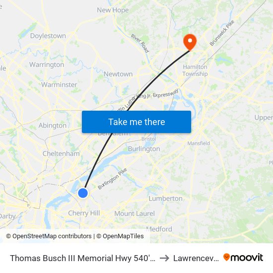 Thomas Busch III Memorial Hwy 540'N Of National H# to Lawrenceville, NJ map