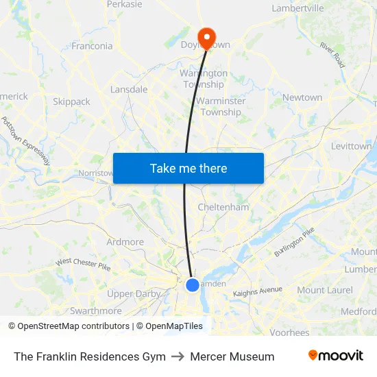 The Franklin Residences Gym to Mercer Museum map