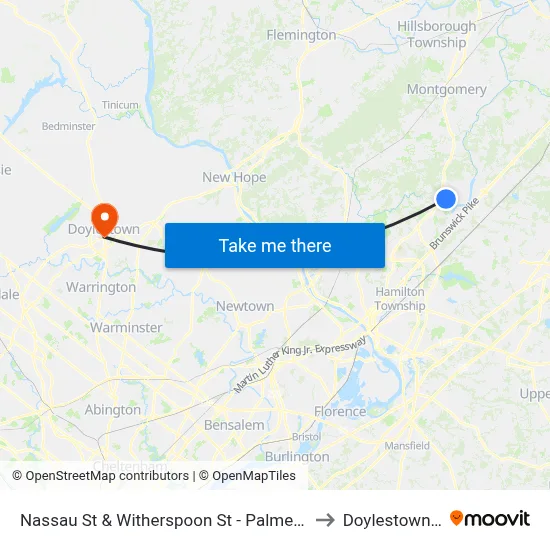 Nassau St & Witherspoon St - Palmer Square to Doylestown, PA map