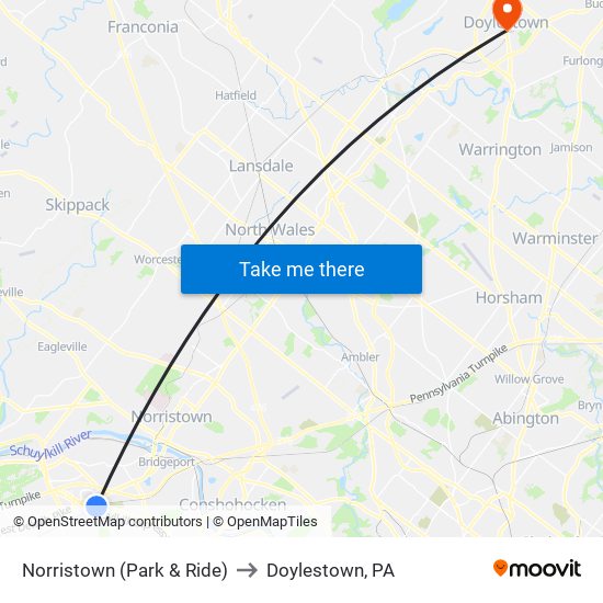 Norristown (Park & Ride) to Doylestown, PA map