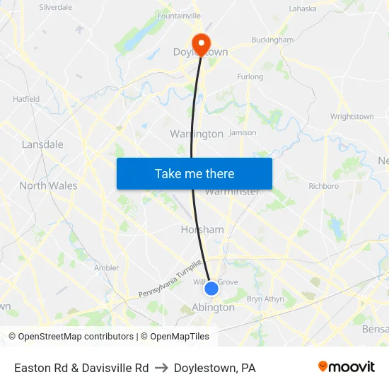 Easton Rd & Davisville Rd to Doylestown, PA map