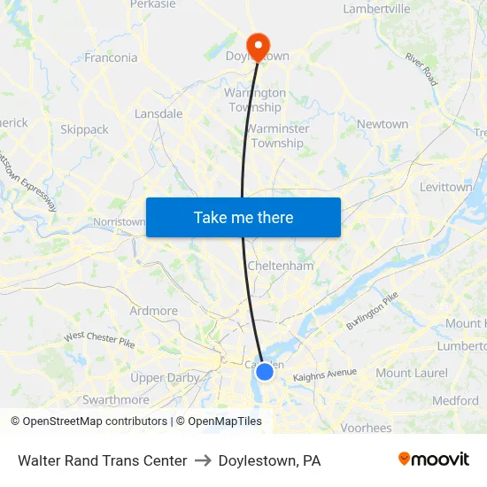 Walter Rand Trans Center to Doylestown, PA map