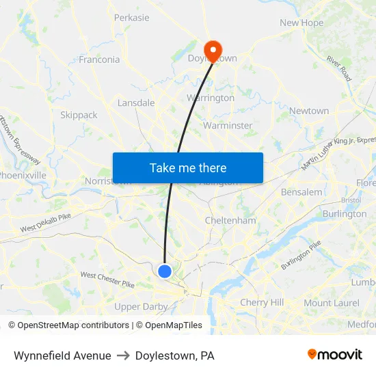 Wynnefield Avenue to Doylestown, PA map