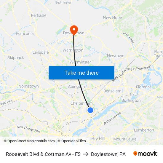 Roosevelt Blvd & Cottman Av - FS to Doylestown, PA map