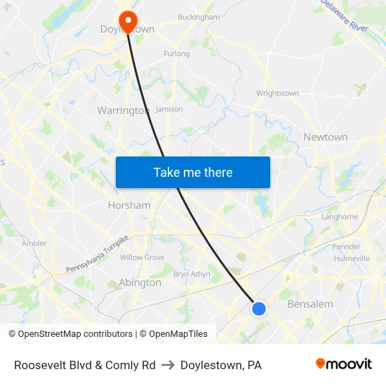 Roosevelt Blvd & Comly Rd to Doylestown, PA map