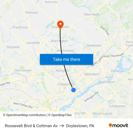 Roosevelt Blvd & Cottman Av to Doylestown, PA map