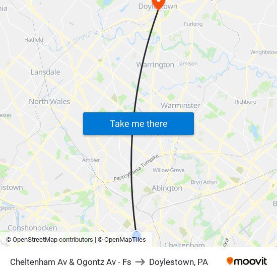 Cheltenham Av & Ogontz Av - Fs to Doylestown, PA map