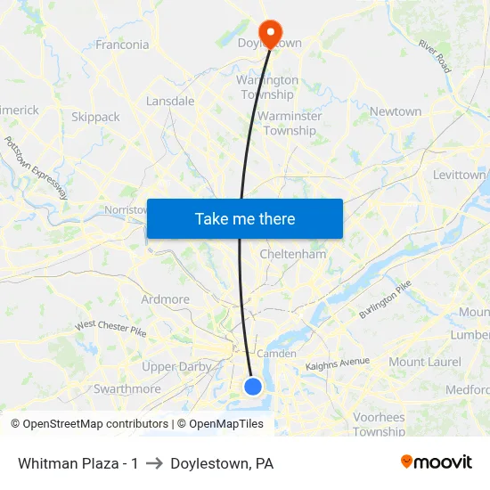 Whitman Plaza - 1 to Doylestown, PA map