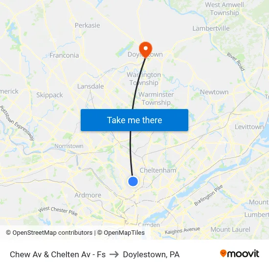 Chew Av & Chelten Av - Fs to Doylestown, PA map
