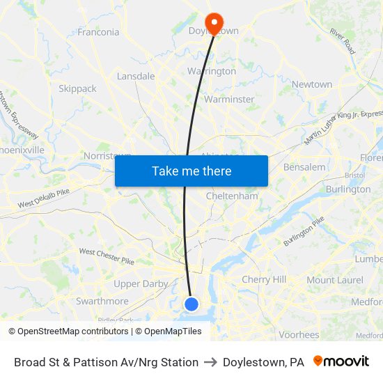 Broad St & Pattison Av/Nrg Station to Doylestown, PA map