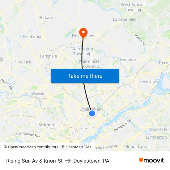 Rising Sun Av & Knorr St to Doylestown, PA map