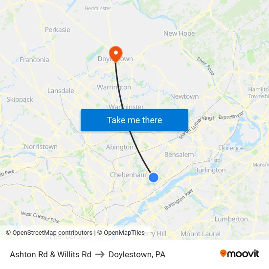 Ashton Rd & Willits Rd to Doylestown, PA map